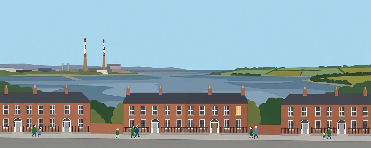 An illustrated landscape of Dublin.