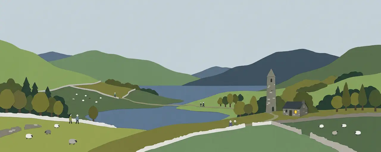 An illustrated landscape of Wicklow.