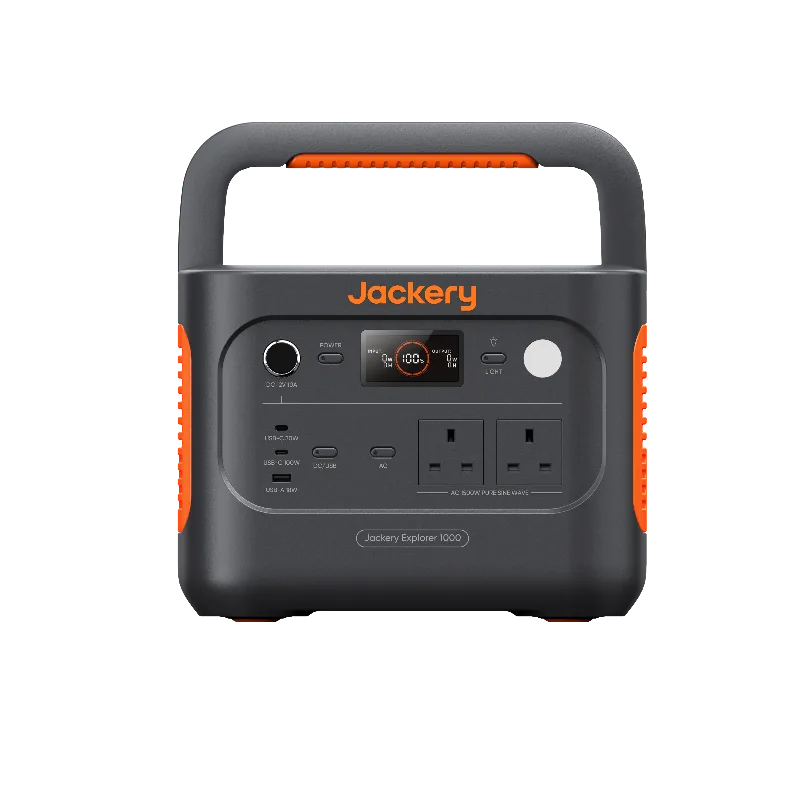 Jackery Explorer 1000 v2 power station with UK sockets.