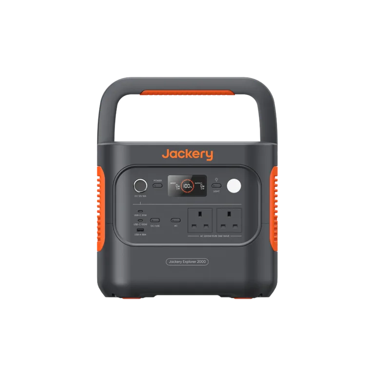 Jackery Explorer 2000 v2 power station with UK sockets.
