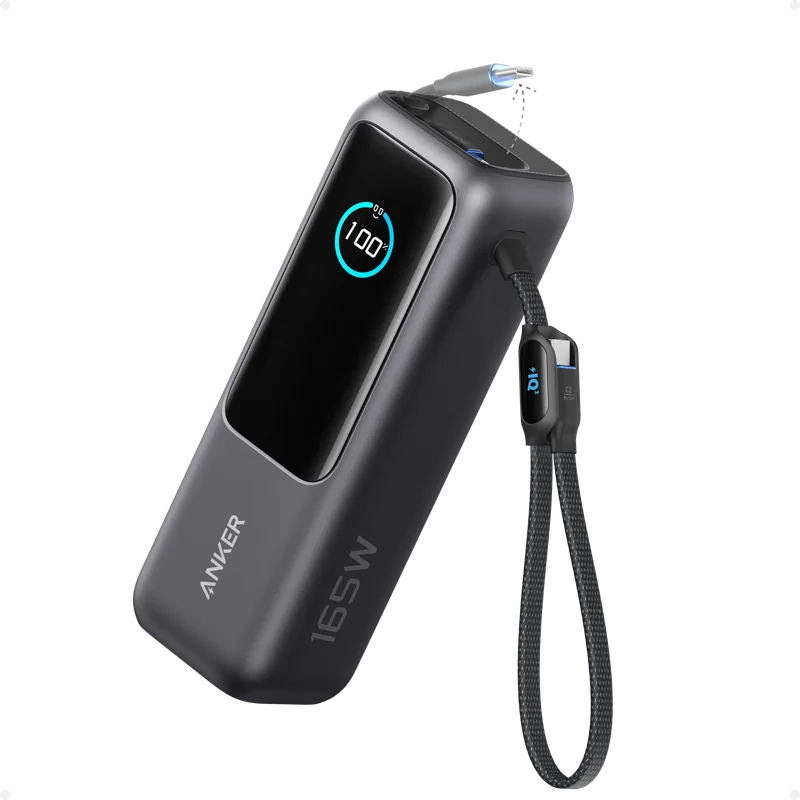 Anker 25K 165W power bank with retractable cables.