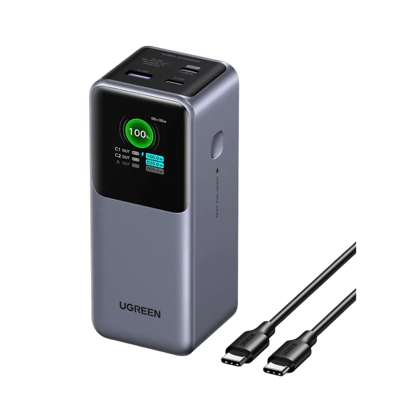 UGREEN Nexode 130W power bank with digital display.
